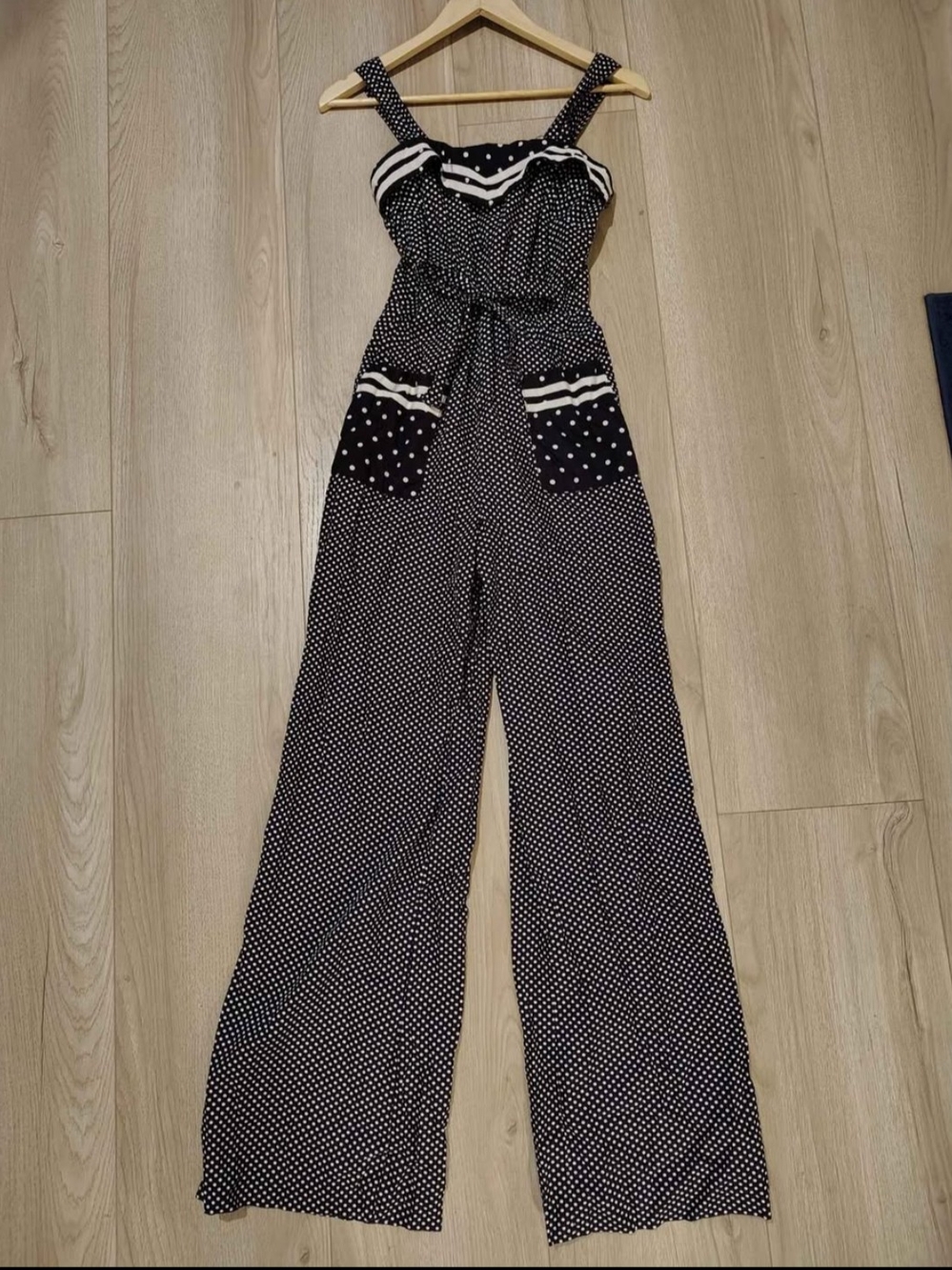 Vintage Women’s Black Polka Dot Wide-Leg Jumpsuit